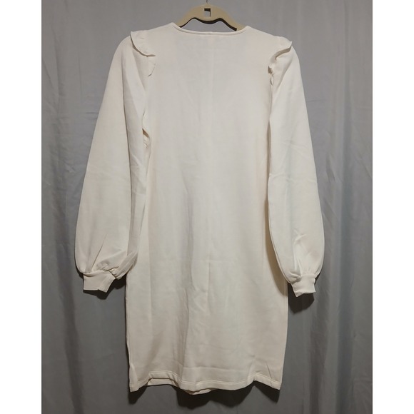Nine West Cream V-Neck Ruffle Shoulder Long Sleeve Mini Dress XS Cotton Blend - Picture 3 of 8